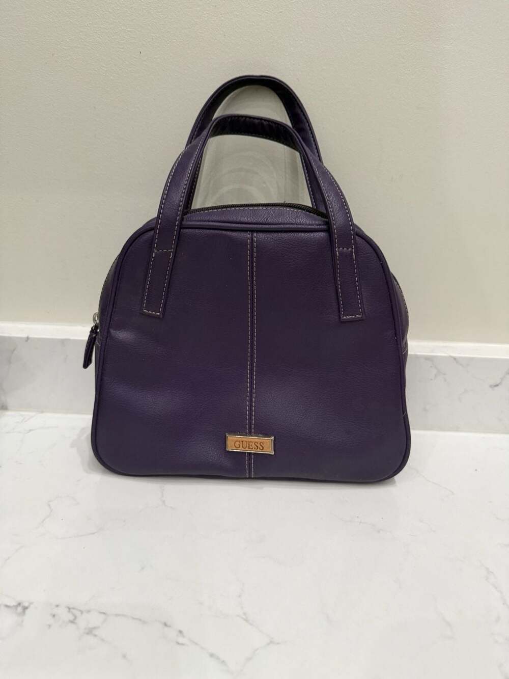 Vintage Guess Purple Faux Leather Dome Satchel Bag